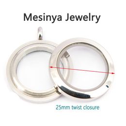 Pendant Necklaces 10pcs Screw Twist 316L Waterproof Stainless Steel 25mm Round Plain Glass Locket Necklace For Floating CharmsPendant Neckla