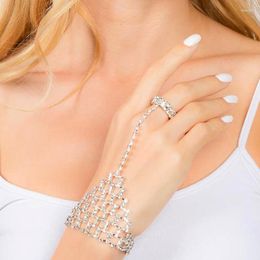 Link Chain Stonefans Rhinestone Bangle Finger Ring For Women Crystal Bracelet On Hand Bridal Wedding Jewellery Dancing Gloves Bracelets Fawn22