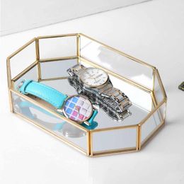 Kitchen Storage & Organization European Glass Metal Tray Gold Oval Dotted Fruit Plate Freezing Rotary Candy Decor Mirror Jewelry DisplayKitc