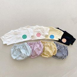 Clothing Sets Smile Toddler Baby Boy Girl Cotton Solid Short Sleeve Tshirt Plaid PP Bloomers 2pcs/set Born Girls Boys Outfitsclothing