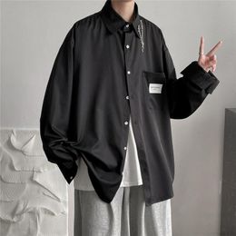 Men's Casual Shirts Autumn Cotton Black/White Shirt Men's Fashion Society Mens Dress Korean Loose Long-sleeved Men M-2XLMen's