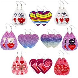 Charm Earrings Jewellery Valentines Day Heart Love Red Lips Double Sided Printed Leather Wedding Party Drop Delivery 2021 Bhwrz