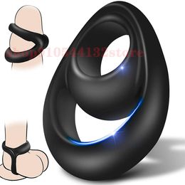 Elastic Silicone Dual Penis Ring Dick Erection Stretcher Delay Ejaculation Scrotum Bind Cock Enlargement Erotic Men sexy Toy
