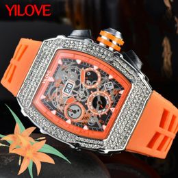 Luxury Men's Quartz Movement Skeleton Watch Top Diamond Barrel Multi-Function Clock Vibrant Fast Multicolor Personalized Creative Wristwatch