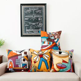 Cushion/Decorative Pillow High-End Canvas Art Abstract Embroidered Decorative Cushion Covers Geometric Pillowcase Cotton Creative Decor For