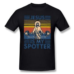 Men's T-Shirts Men Bodybuilding Pumping Training Crossfit Black T-Shirt Fitness Jesus Is My Spotter TShirt Pure Cotton Tees Harajuku ShirtMe