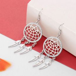 Dangle & Chandelier Rhinestone Dream Catcher Drop Earrings For Women Accessories Silver Plated Tassel Leaf Female Big Long Earring Jewellery G