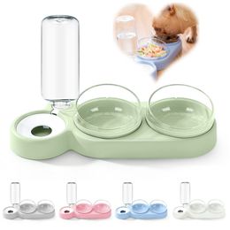 Pet Bowl Cat Double Bowls Food Water Feeder with Auto Water Dispenser Dog Cat Food Bowl Drinking Dish Three Bowls Pet Products 210320