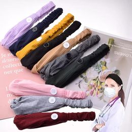 Solid Color Face Mask Headband with Button anti Ear Protective women Gym Sports Hairband Elastic Hairlace Headress Hair Accessories