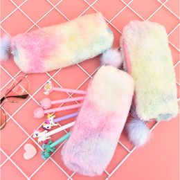 Creative Pencil Case Gradient Color Cute Girl Plush Octagonal Pen Bags Girl Student Simple Storage Bag