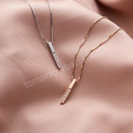 Fashion Long Strip Rhinestone Pendant Chain Necklace Simple Temperament Clavicle Chain for Women Valentine Day Jewellery Gifts