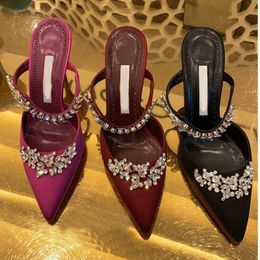 Shoes stiletto Shoes Satin womens Luxury Wheatear crystal decoration sandals top quality 9CM high Evening party slipper 35-42 240229
