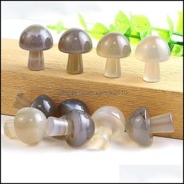 Arts And Crafts Arts Gifts Home Garden 20Mm Mini Mushroom Plant Statue Ornament Gray Agate Stone Carving Decoration C Dhq9D