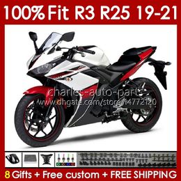 Injection Mould Body For YAMAHA YZFR3 YZFR25 YZF R 3 25 R3 R25 19 20 21 Bodywork 141No.67 100% Fit YZF-R3 YZF-R25 2019 2020 2021 Frame 2019-2021 OEM Fairing Kit red white blk