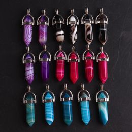 Natural Stone Stripe Agates Pillar Pendants Fashion Healing Charms Bullet Pendulum Necklace Making Accessories Wholesale