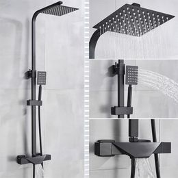 Bathroom Faucet Black Rain Shower Head Thermostatic Bath Faucet Wall Mounted Bathtub Shower Mixer Tap