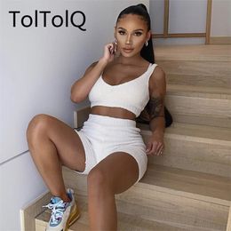 2020 New Solid Zipper White Two Piece Set Women Skirt And Crop Top Casual Plush Knitting Sexy 2 Piece Set