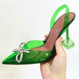 Designer-Summer sexy Lady Casual women sandals PVC Transparent Crystal Point toe high heels slingback Prom Evening shoes wedding bridal