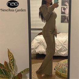 Asia Hoodie Dress Split Long Sleeve Straight Bodycon Dresses Midi Vestidos Casual Women Khaki Robe Sexy Streetwear Fall 220317