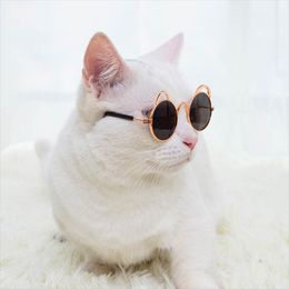 Dog Apparel Metal Sunglasses Round Cats Classic Retro Pet Hippie Cute Funny Cosplay Party Costume Po PropsDog