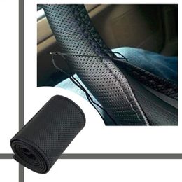 Steering Wheel Covers Anti-slip Breathable PU Leather DIY Car Cover Case With Needles And Thread Fit For Diameter 36-38cmSteering