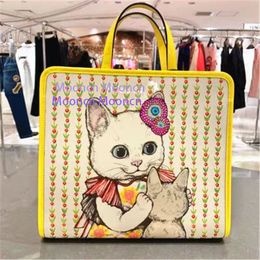 605614 Top-Designer-Karikatur-Beutel-Frauen-nette Handtaschen-Buchstaben-Druck-Blumen-Muster-Einkaufstasche-Segeltuch-Handtaschen Totes-Beutel-Geldbeutel-Innentasche-große Kapazität