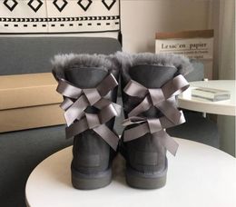 Halbe Schneestiefel für Damen und Kinder, neues Design, für Mädchen und Kinder, 2-Bowtie-Stiefel, Rindsleder, 2