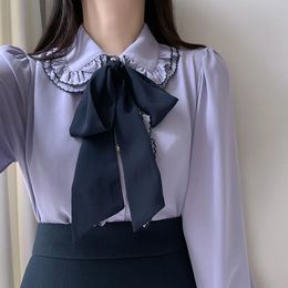 Women's Blouses & Shirts Fall 2022 Brand Bowtie Collar Long Sleeve Chiffon Blouse High Quality Women Chemise Blusa MujerWomen's