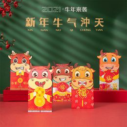 Gift Wrap 2022 Red Envelope Cartoon Cow Hongbao Lucky Money Spring Festival Coin Purse Chinese Style Hard Paper Bag Birthday Wedding