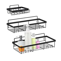 Hooks & Rails 3pcs/set Bathroom Shelf Organiser Shower Storage Rack Black Corner Shelves Wall Mounted Toilet Shampoo Holder No DrillHooks Ho