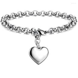 Link Chain Simple Heart Charm Bracelets Customised Bangle Stainless Steel DIY Bracelet For Women Teen GirlsLink Lars22