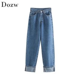High Waist Jeans Denim Women Casual Loose Blue Straight Ladies Wide Leg Trousers Buttons Mom 210515