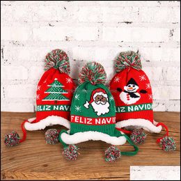 Caps Hats M343 Autumn Winter Christmas Children Knitted Hat Baby Plus Fleece Warm Wool Ball Kids Drop Delivery 2021 Mxhome Dqm