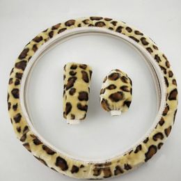 Steering Wheel Covers 3pcs Car Cover Supplies Non-slip Soft Leopard Print Plush Stretch StripSteering