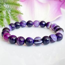 MG1516-1 Strand A Grade Purple Agate Gemstone Bracelet Healing Crystals Mala Bracelets Womens Negative Energy Protection Jewelry