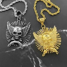 Pendant Necklaces Stainless Steel Evil Oni Noh Hannya Mask Wing Skull Necklace Wallet Connector Charm Chain Halloween Gift JewelryPendant