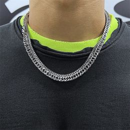 2022 Original Double Layer Cuban Necklace Silver Titanium Steel Metal Men and Women Hip Hop Street Stacked Fashion Jewellery
