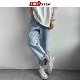LAPPSTER Estate moda coreana Harem Jeans Uomo Streetwear Vintage Blue Denim Pantaloni maschili Hip Hop Baggy Jeans dritti 201111