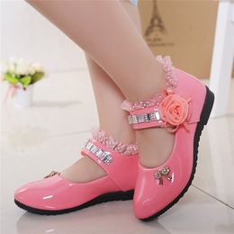 Children Elegant Princess PU Leather Sandals Kids Girls Wedding Dress Party Beaded Shoes For Girls 220425