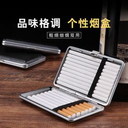 New lengthened fine cigarette case leather binding belt flap case portable pressure resistant metal wind proof cigarette case