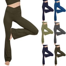 Pantaloni da donna Capris Leggings per Fitness Abbigliamento sportivo traspirante Vita Cross Sport Collant sexy Pantaloni sportivi morbidi Donna Athletic Flare