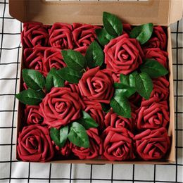 Decorative Flowers & Wreaths 25ps Artificial Foam Rose With Box Bride Bouquet Flower For Wedding Party Home Scrapbooking DIY FlowerDecorativ