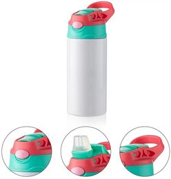 5 Colours Sublimation Mugs Kids Tumbler Baby Bottle Sippy Cups 12oz White Water Bottles with Straw and Portable Lid