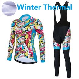 2024 Graffiti Women Winter Thermal Fleece Cycling Jersey Sets Warm Outdoor Ropa Ciclismo Bib Pants Set