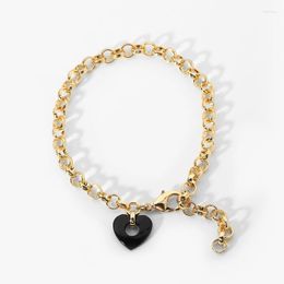 Link Chain Black Enamel Hollow Heart Shape Pendant Bracelets For Women Girls Punk Metal Style Jewelry Gifts Fawn22
