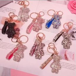 Party Favour Key Ring PVC Keychain DIY Craft Cartoon Bear Handmade Rhinestone Crystal Key Chains Charm Pendant Keychains B0320