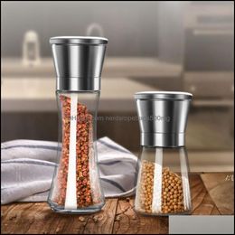 Mills Kitchen Tools Kitchen Dining Bar Home Garden Stainless Steel Pepper Grinder Glass Pepper Hand Mill Rrb14475 Drop Delivery 2021 2C