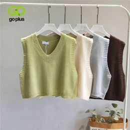 GOPLUS Women V-Neck Knitted Vest Spring Autumn Sweater Vest Short Female Casual Sleeveless Twist Knit Pullovers C9510 201222