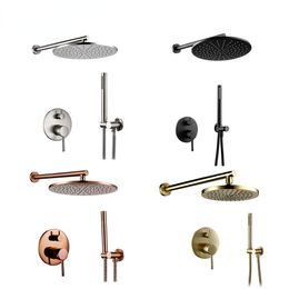 Brass Drawing Concealed Wall Hanging Top Head And Hand Shower Curtain Set Two Functions Hot Cold Mixing Bathroom Faucet