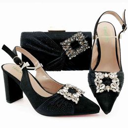 Dress Shoes Italian Design Silver Color and Bag for Women African Ladies Set Decorated with Rhinestone Metal Decoration 220722